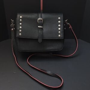 Steve Madden Women's Black Studded Leather Satchel/Crossbody Bag.
